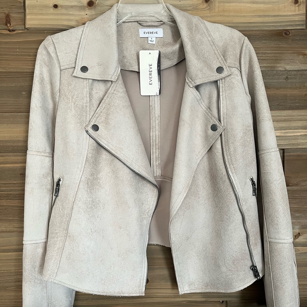 Evereve Marren Moto Jacket Buff Distressed Neutral Beige | Size S